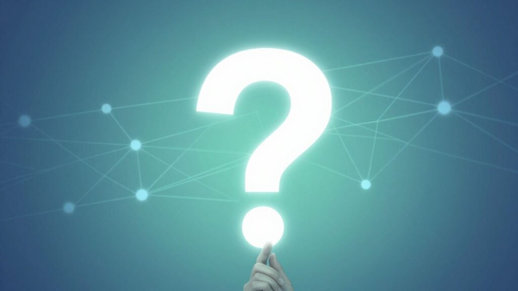 Persona evaluando una red y un signo de interrogación.